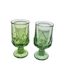 Tiffin Franciscan green CABARET glasses large 6 3/4" water goblets lotus 2 pc